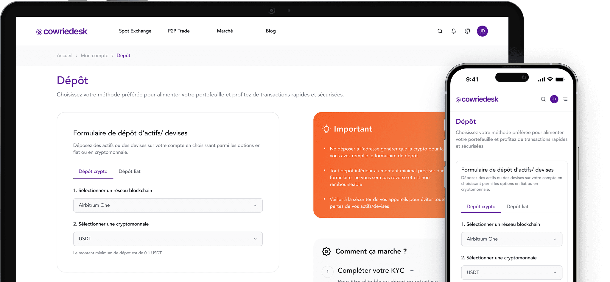 Aperçu plateforme Cowriedesk